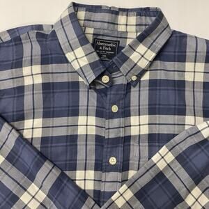 Abercrombie & Fitch Mens Button Down Shirt XXL Blue Plaid Long Sleeve